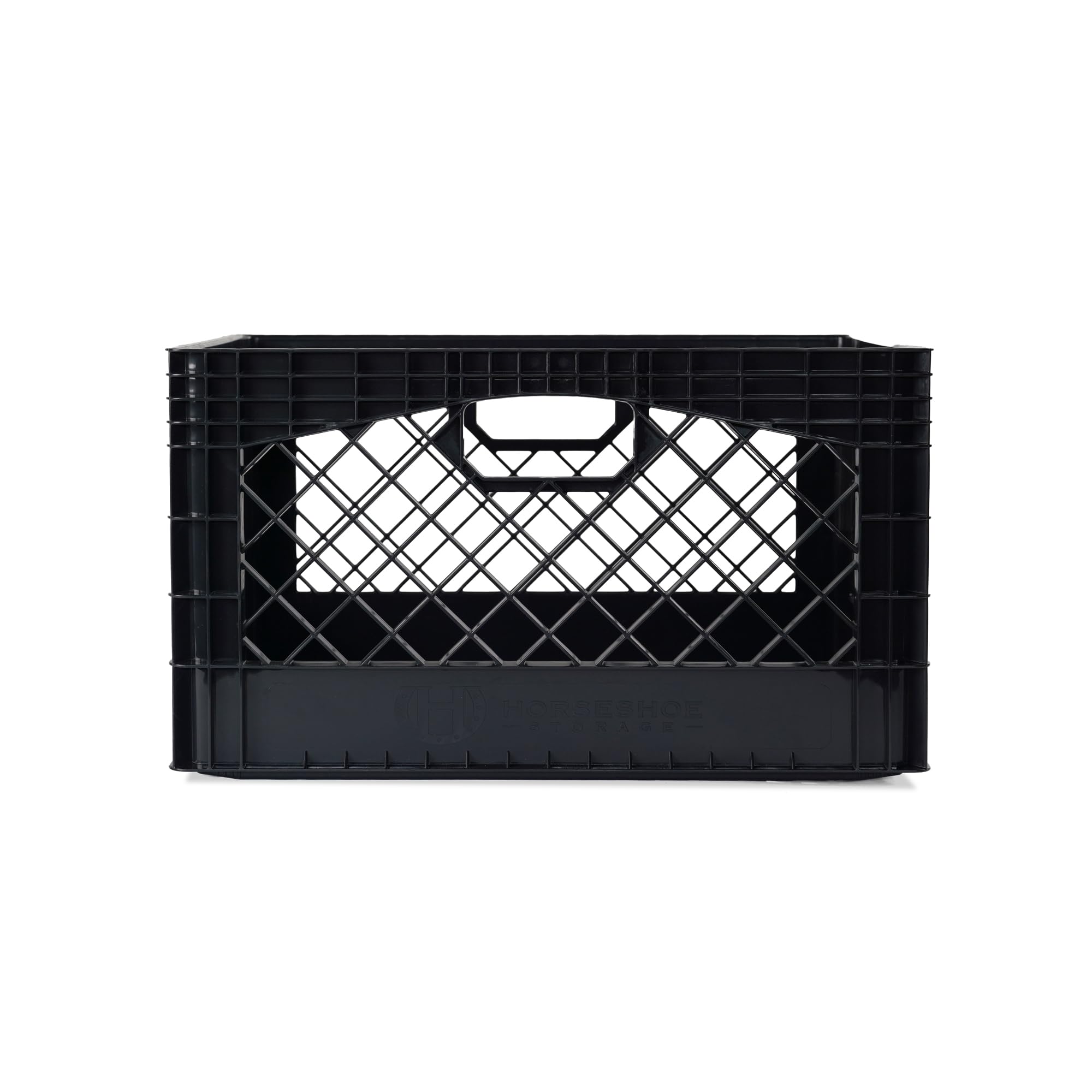 HORSESHOE STORAGE Stackable Milk Crates, Kitchen Work Commercial Garage Totes, 24 Quart, Heavy Duty Plastic, Black, 19" L x 13" W 11" H