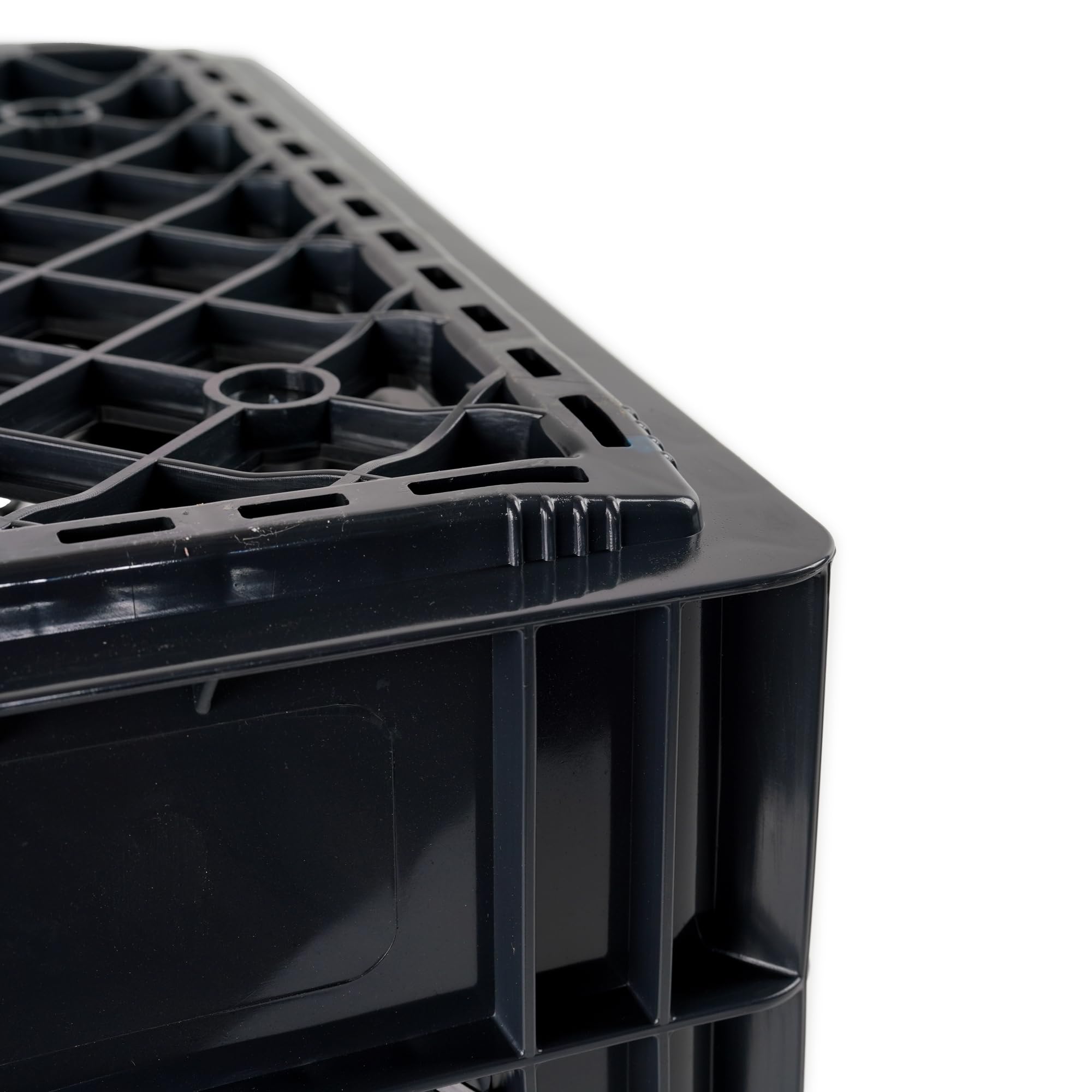 HORSESHOE STORAGE Stackable Milk Crates, Kitchen Work Commercial Garage Totes, 24 Quart, Heavy Duty Plastic, Black, 19" L x 13" W 11" H
