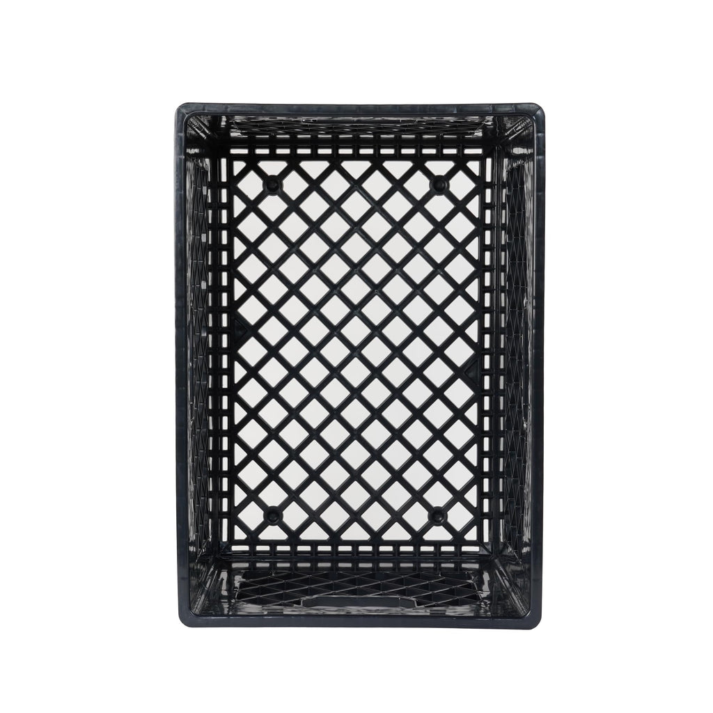 HORSESHOE STORAGE Stackable Milk Crates, 3 Pack, Kitchen Work Commercial Garage Totes, 24 Quart, Heavy Duty Plastic, Black, 19" L x 13" W 11" H