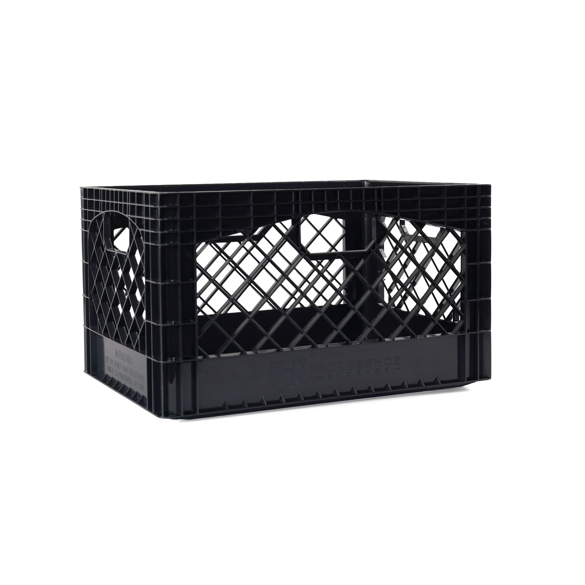 HORSESHOE STORAGE Stackable Milk Crates, 3 Pack, Kitchen Work Commercial Garage Totes, 24 Quart, Heavy Duty Plastic, Black, 19" L x 13" W 11" H