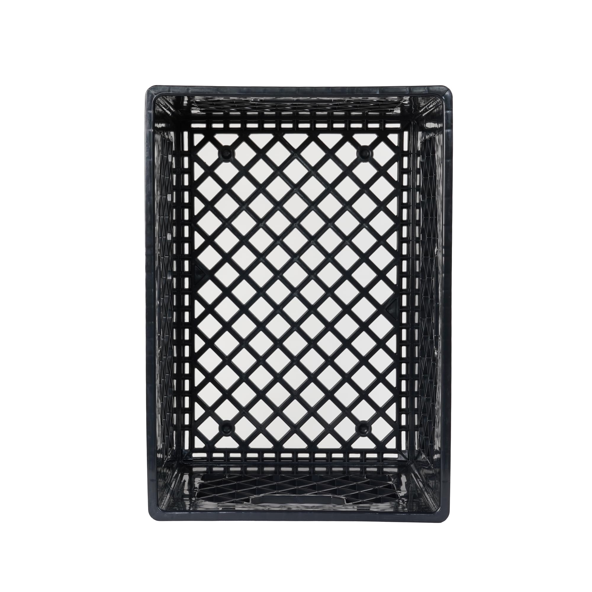 HORSESHOE STORAGE Stackable Milk Crates, Kitchen Work Commercial Garage Totes, 24 Quart, Heavy Duty Plastic, Black, 19" L x 13" W 11" H